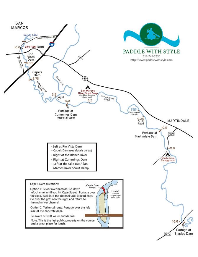 Map Texas Canoes & Kayaks SMTX River Portages & Access Points